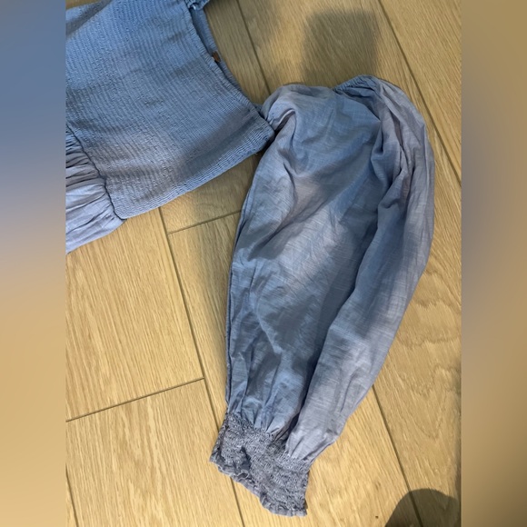 Free people smocked blue maxi eyelet dress blue size small - Picture 4 of 12